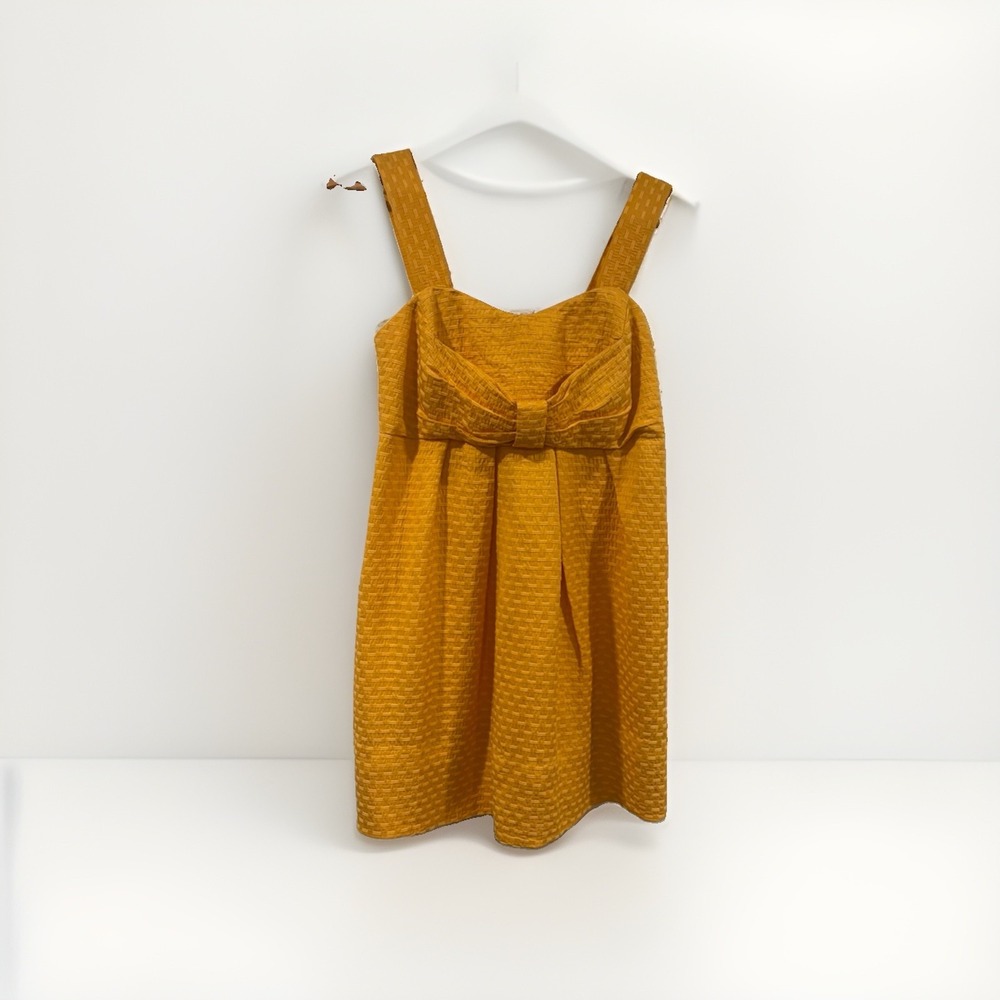 See by Chloé Silk Cotton Babydoll Dress Mustard Yellow Bow Pockets Sz 4